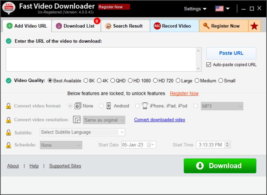 Fast Video Downloader main screen