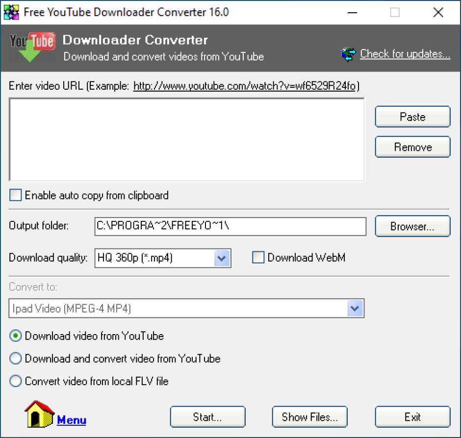 Free YouTube Downloader Converter main screen