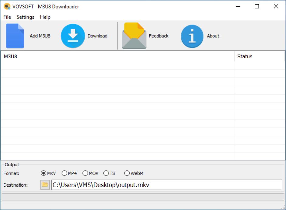 M3U8 Downloader main screen