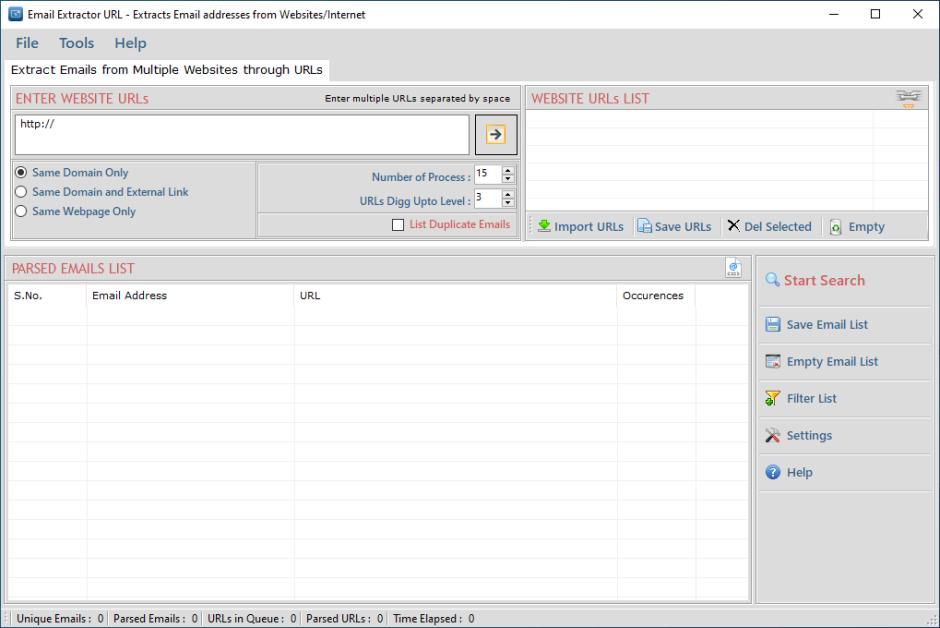 Email Extractor URL main screen