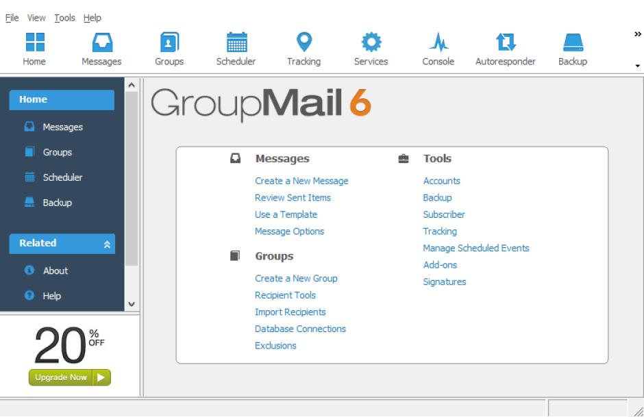 GroupMail Business main screen