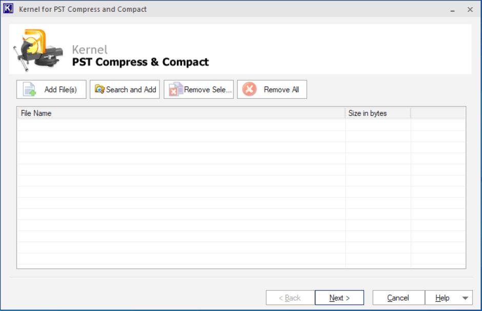 Kernel for PST Compress and Compact main screen