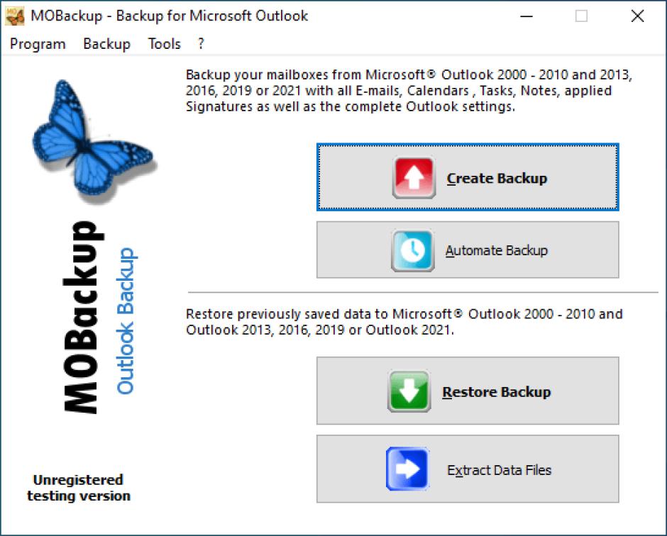 MOBackup main screen