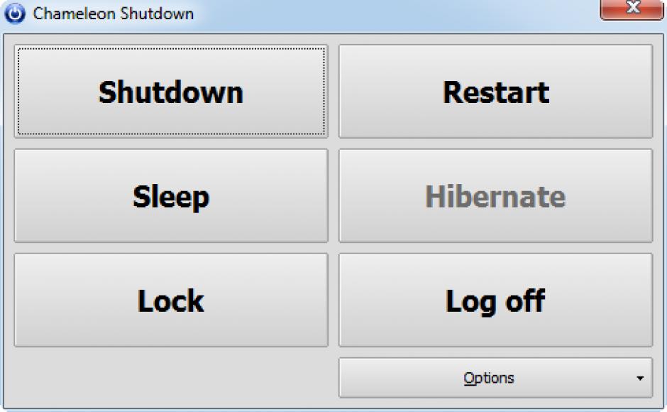 Chameleon Shutdown main screen