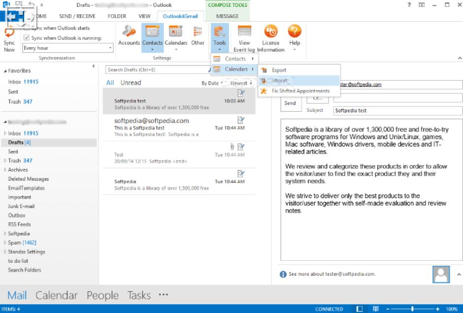 Outlook4Gmail main screen