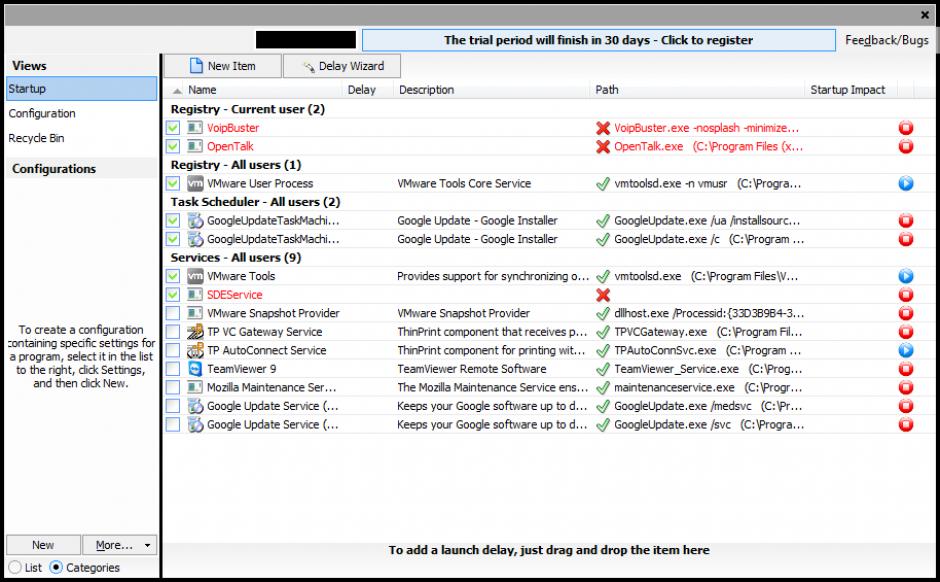 Chameleon Startup Manager main screen