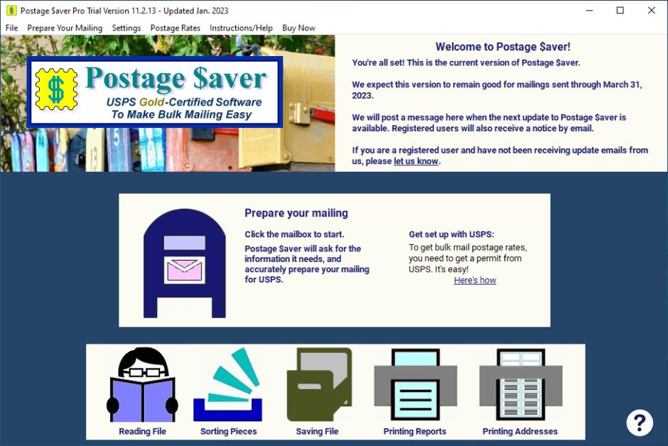 Postage Saver Pro main screen