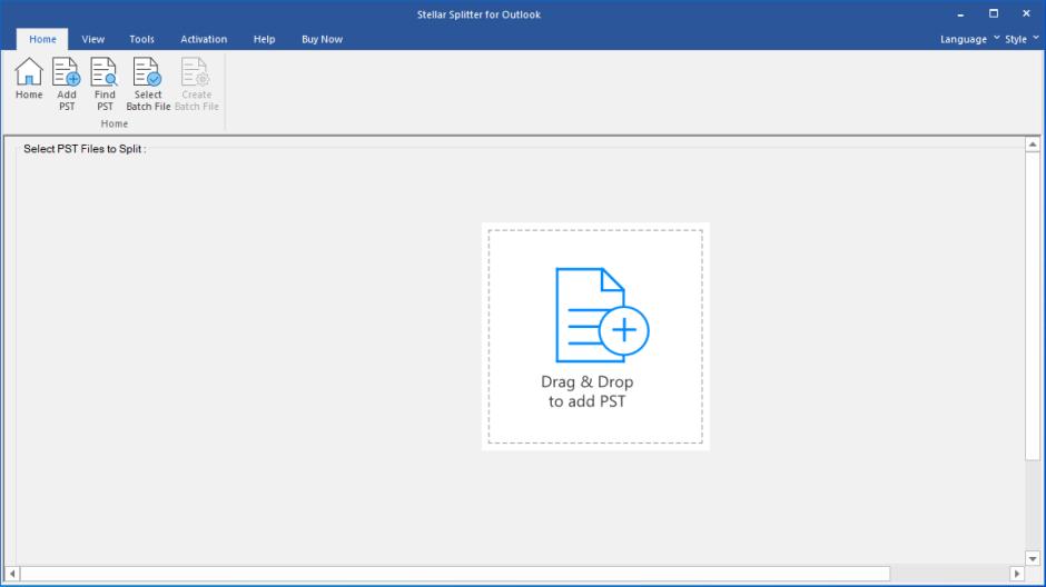 Stellar Splitter for Outlook main screen