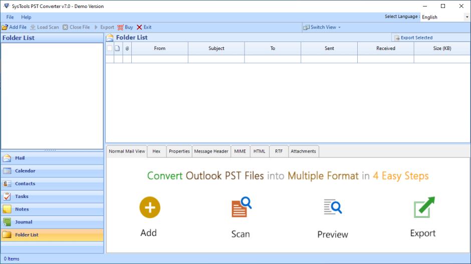 SysTools PST Converter main screen