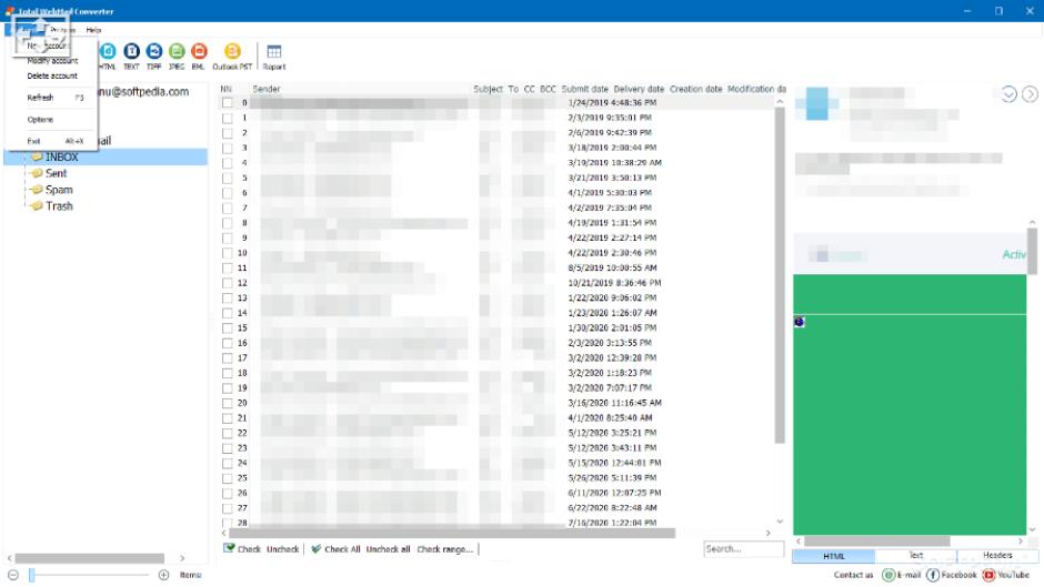 Total Web Mail Converter main screen