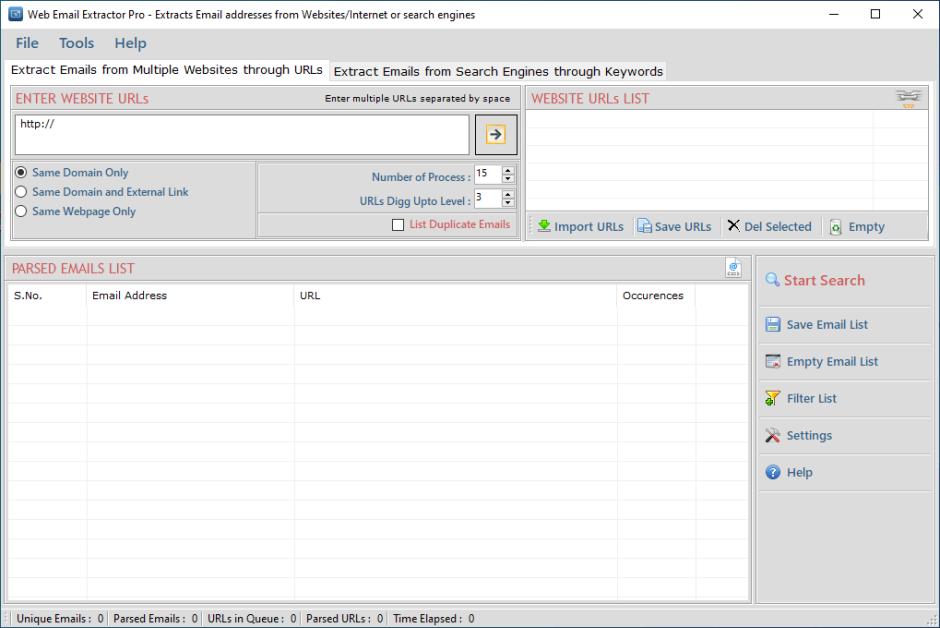Web Email Extractor Pro main screen