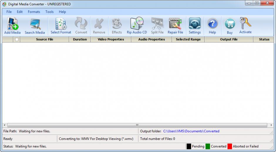 Digital Media Converter main screen