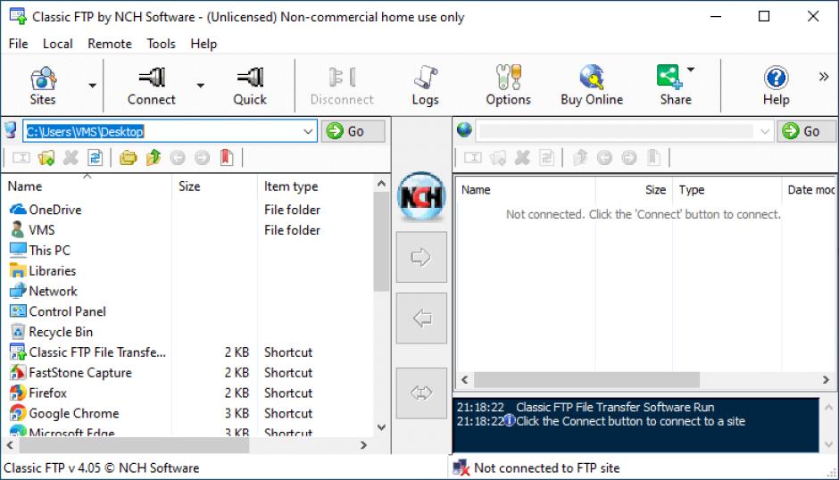 Classic FTP File Transfer Software main screen