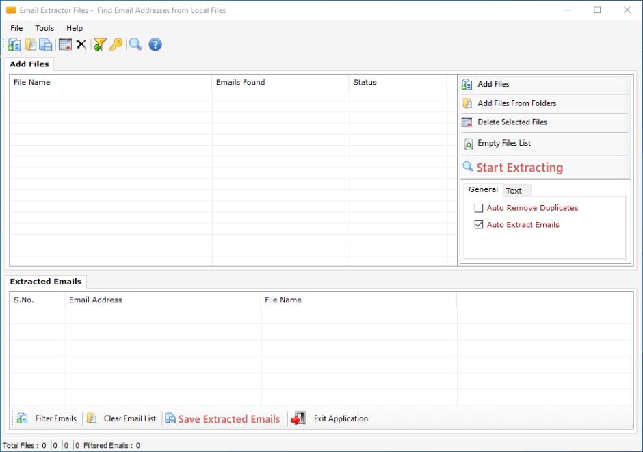Email Extractor Files main screen