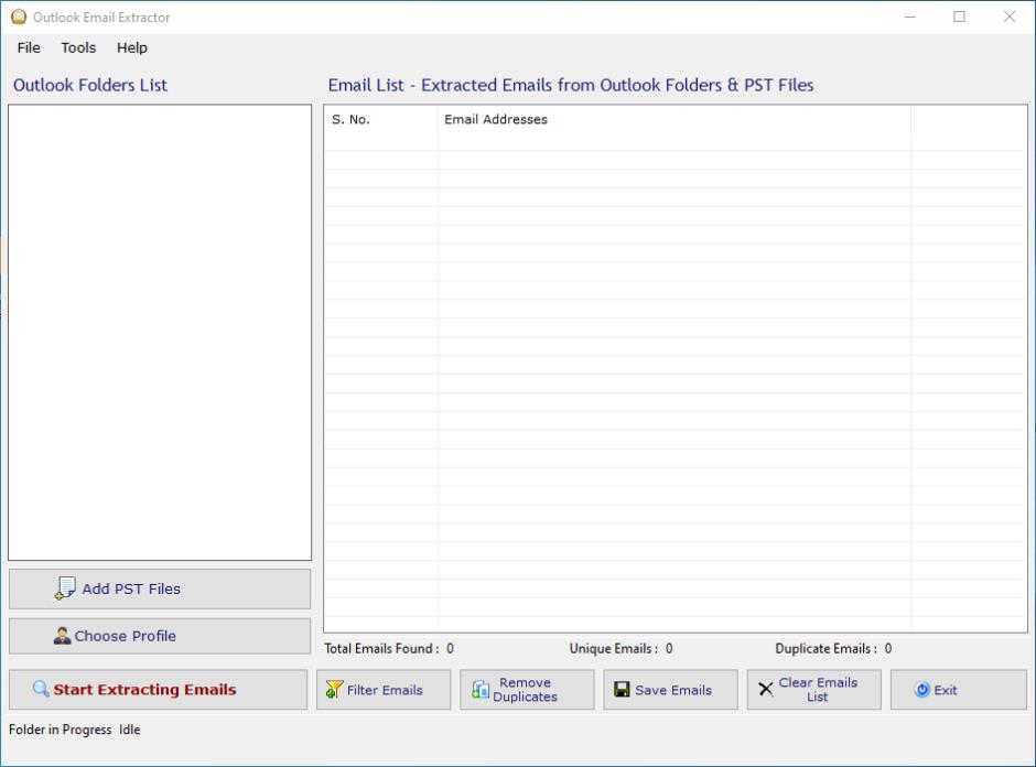 Email Extractor Outlook main screen