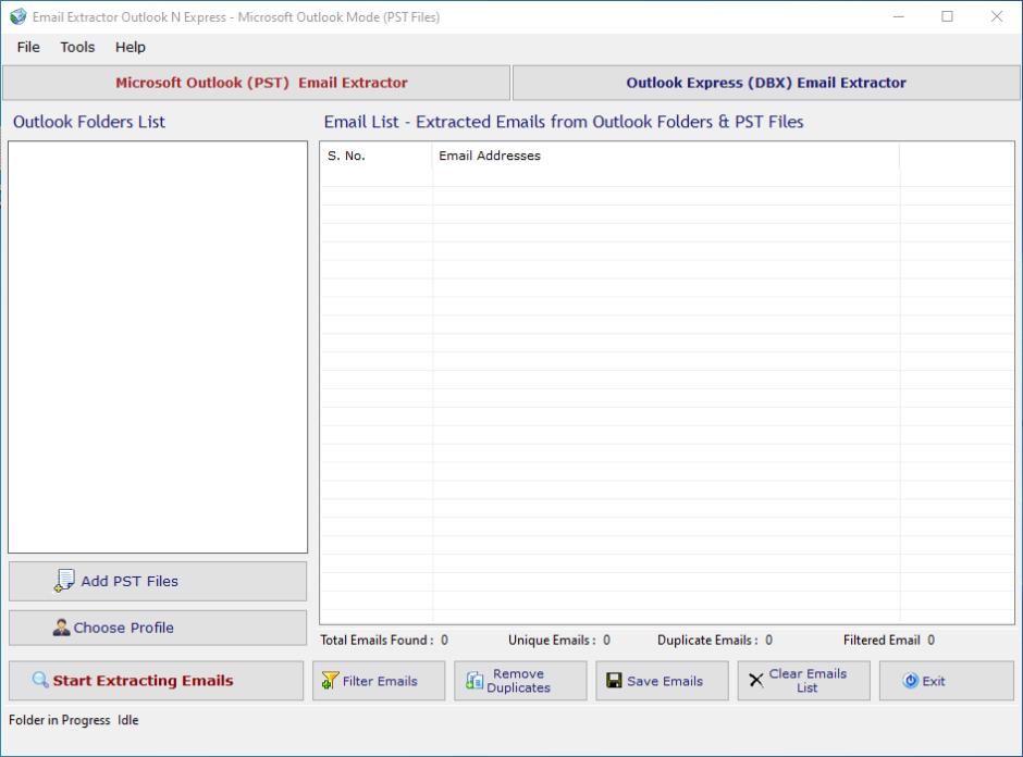 Email Extractor Outlook N Express main screen