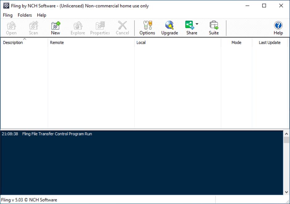 Fling File Transfer main screen