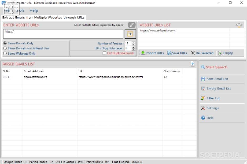 Website Email Extractor main screen