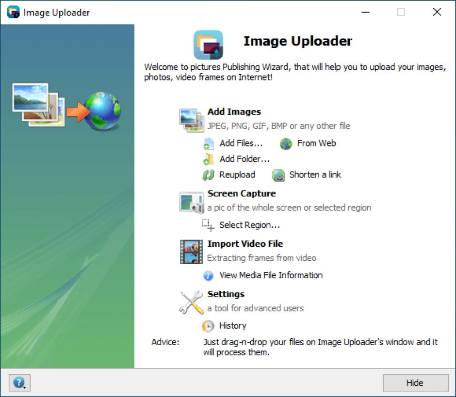 Image Uploader main screen