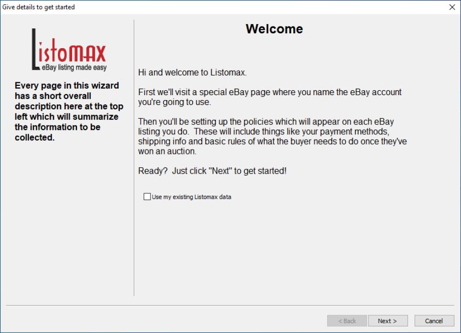 Listomax main screen