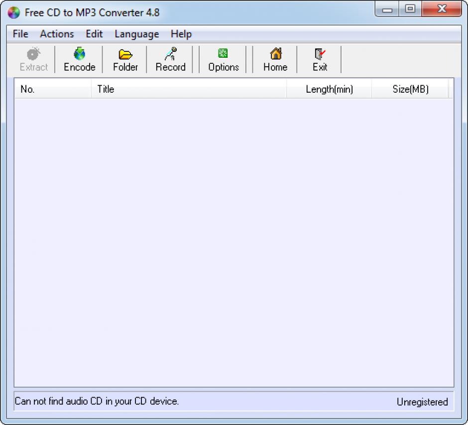 Free CD to MP3 Converter main screen