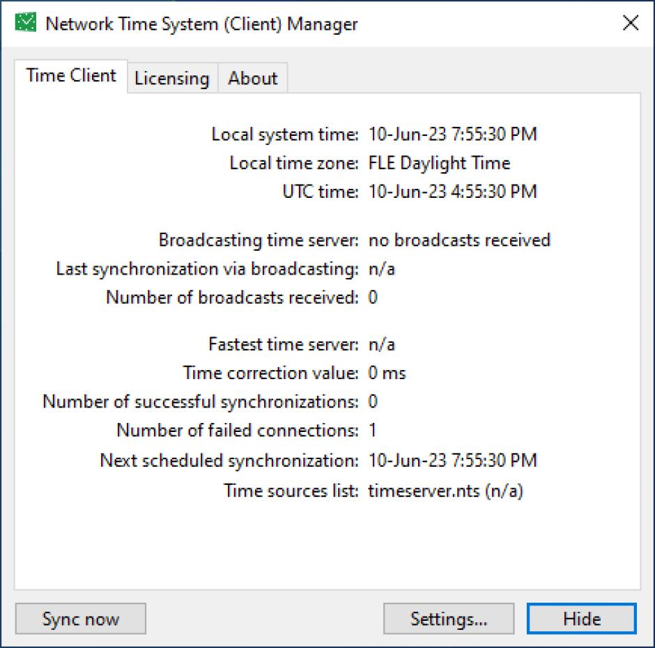 NTS Client Manager main screen
