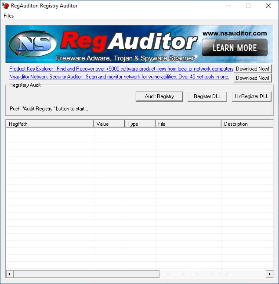 RegAuditor main screen