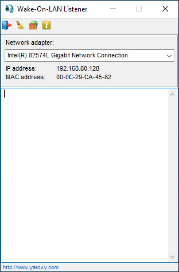 Wake-On-LAN Listener main screen