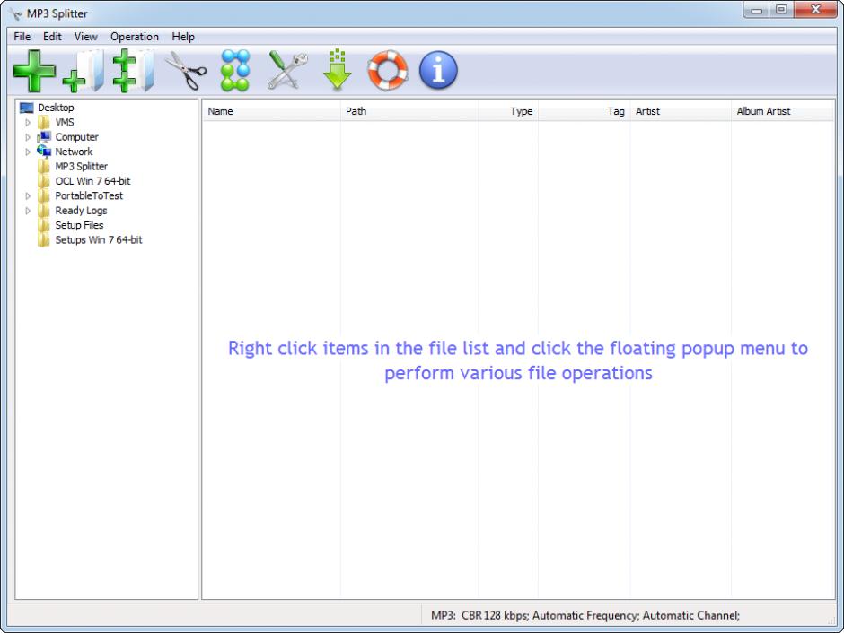 MP3 Splitter main screen