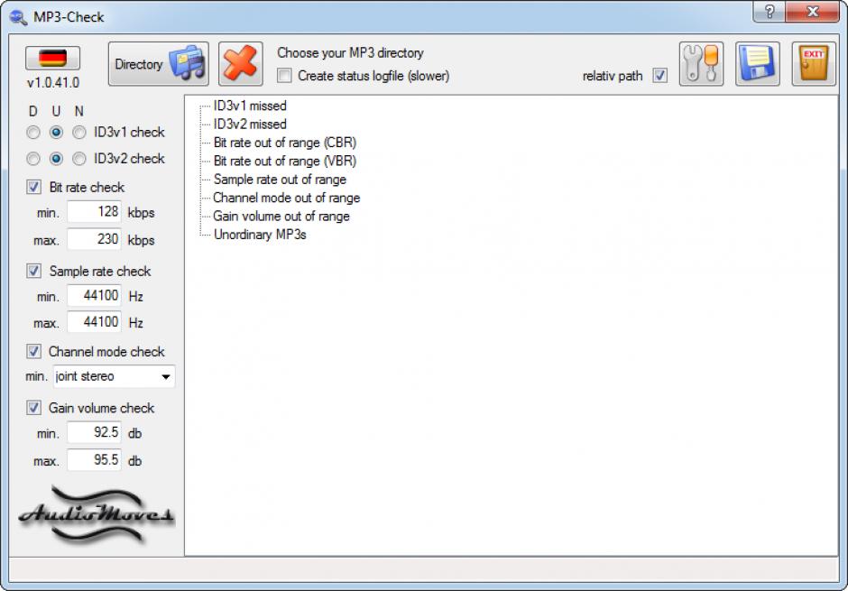 MP3-Check main screen