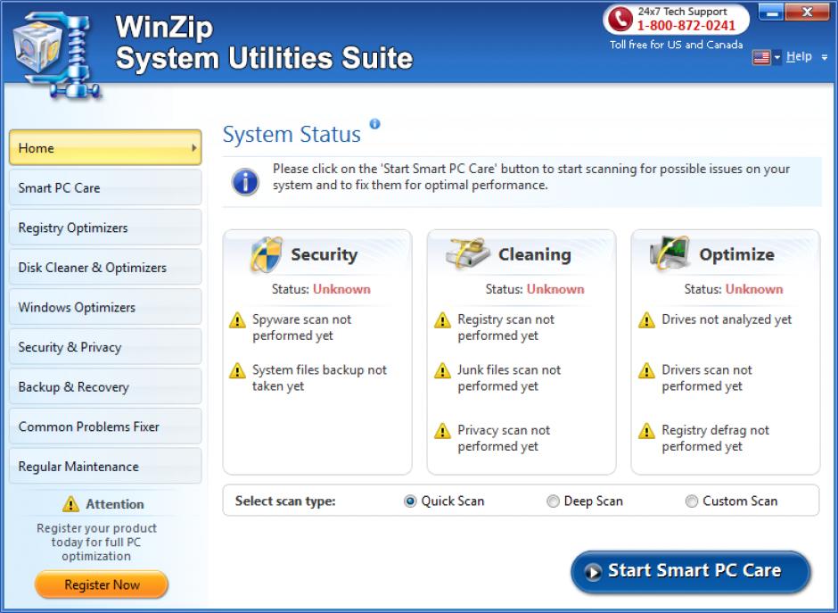 WinZip System Utilities Suite main screen