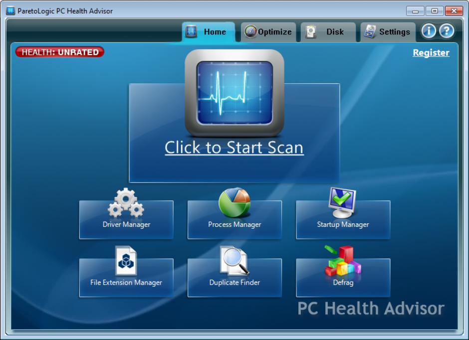 ParetoLogic PC Health Advisor main screen