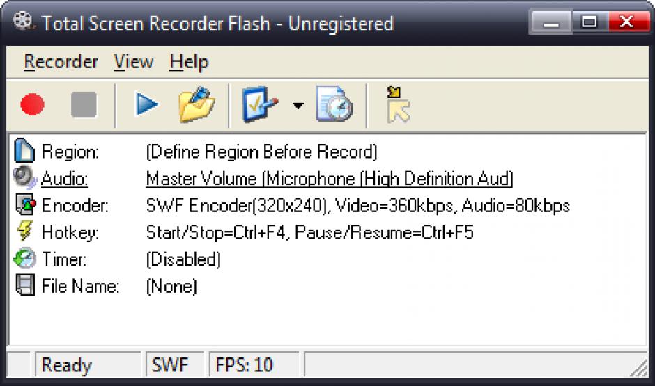 Total Screen Recorder Flash main screen
