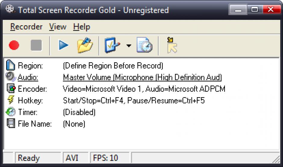 Total Screen Recorder Gold main screen