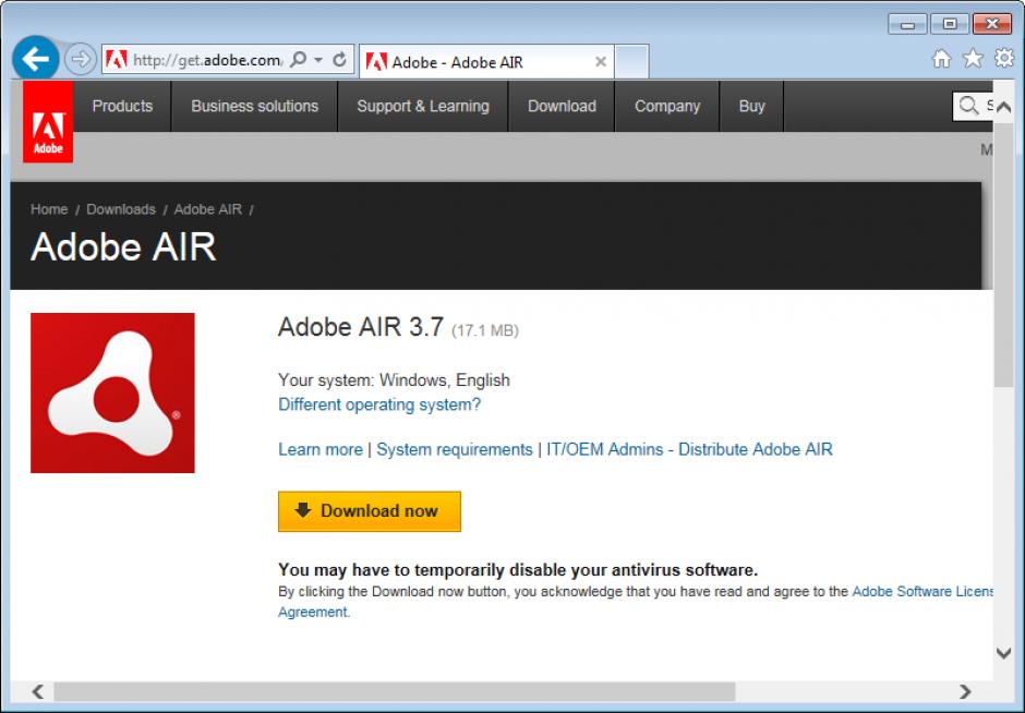 Adobe AIR screen