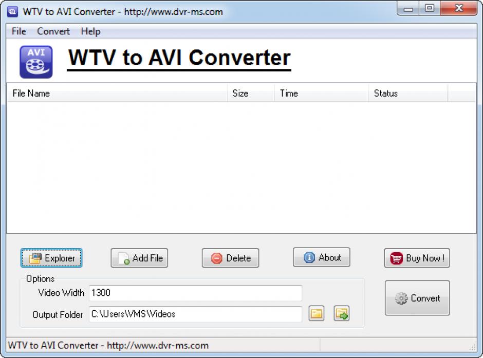 WTV to AVI main screen