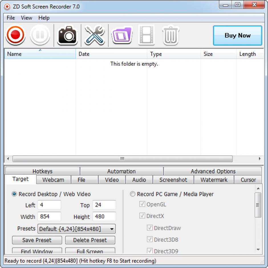 ZD Soft Screen Recorder main screen