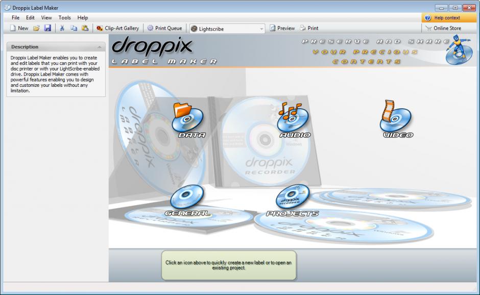 Droppix Label Maker main screen