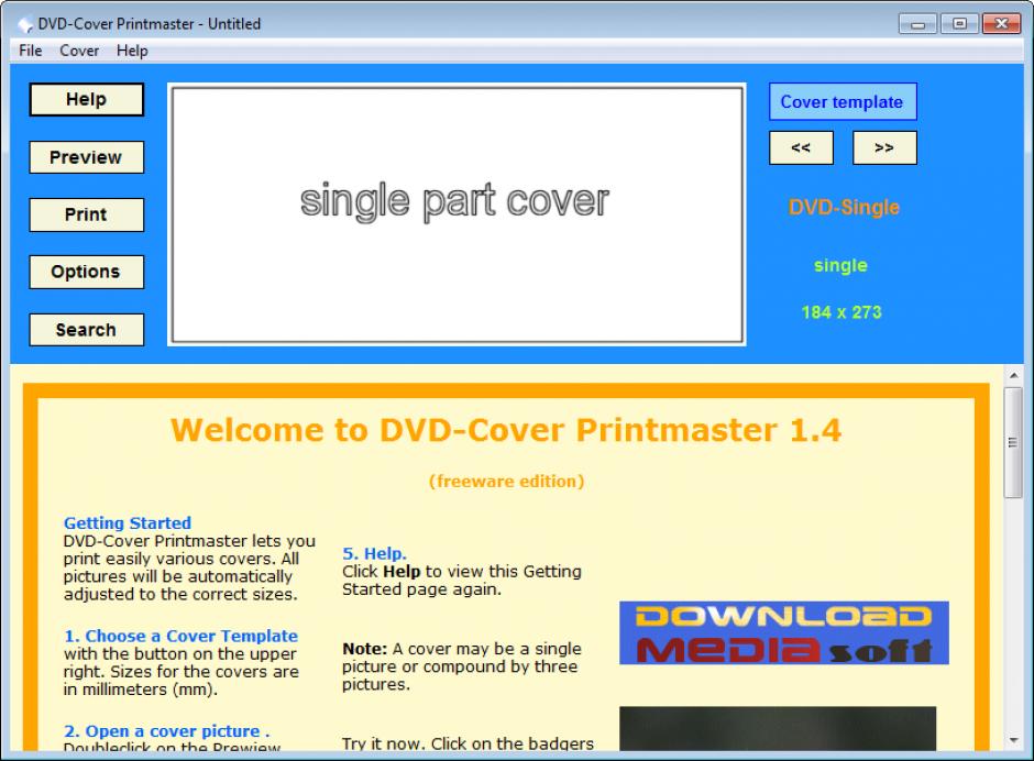 DVD Cover Printmaster main screen