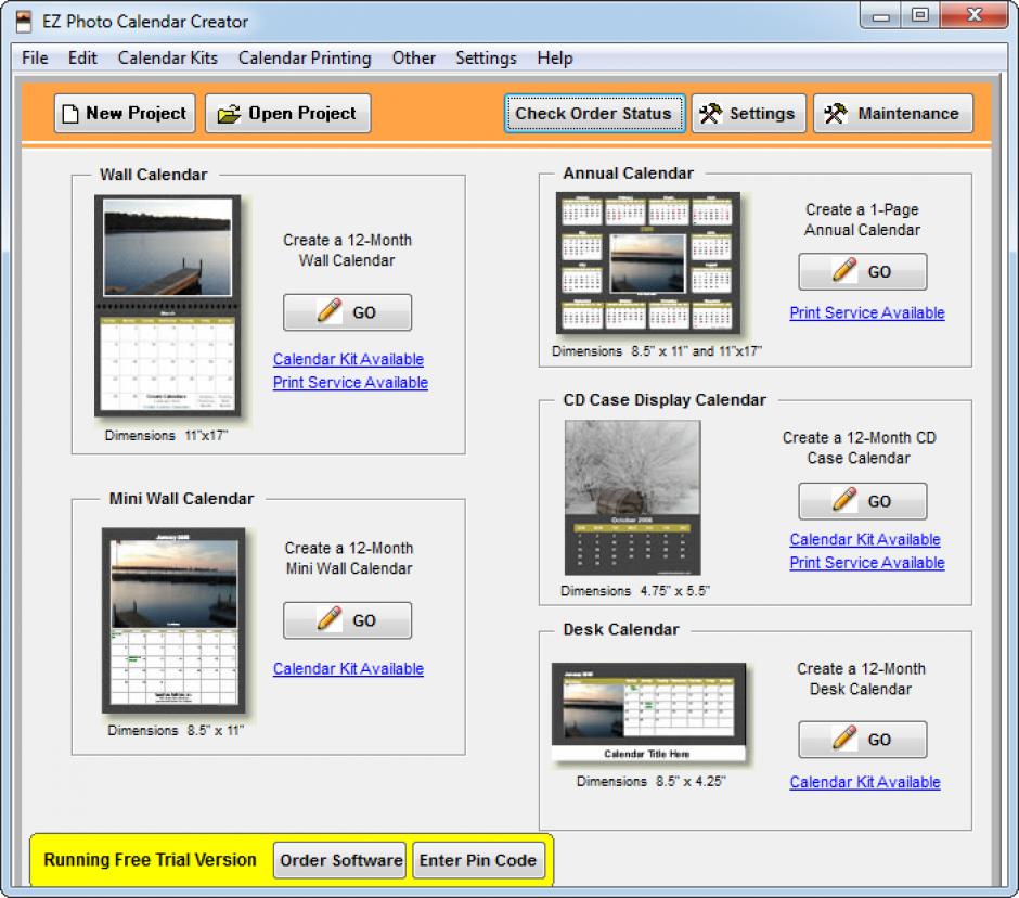 EZ Photo Calendar Creator main screen