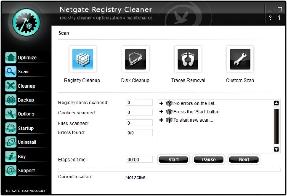 NETGATE Registry Cleaner main screen