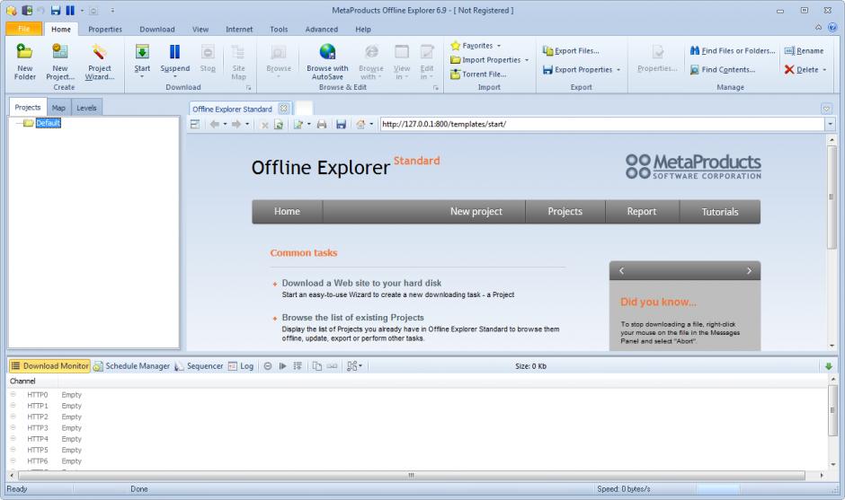 Offline Explorer main screen