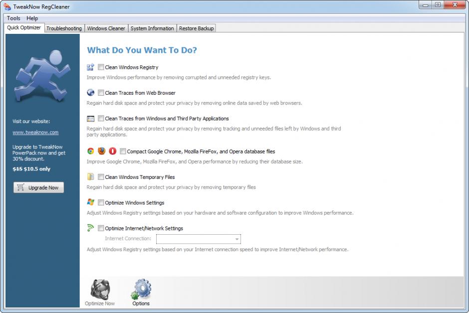 TweakNow RegCleaner main screen