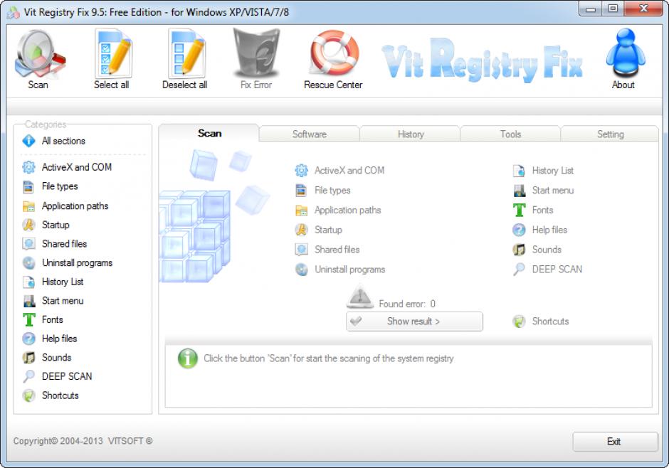 Vit Registry Fix free edition main screen