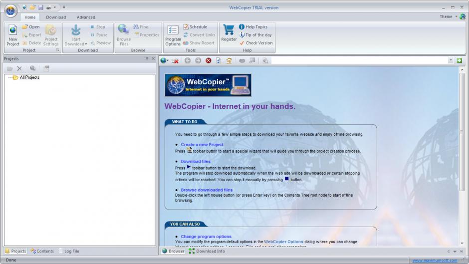 WebCopier main screen