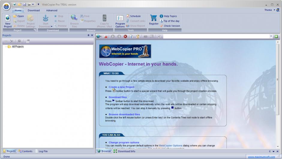 WebCopier Pro main screen