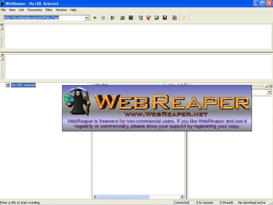 WebReaper main screen