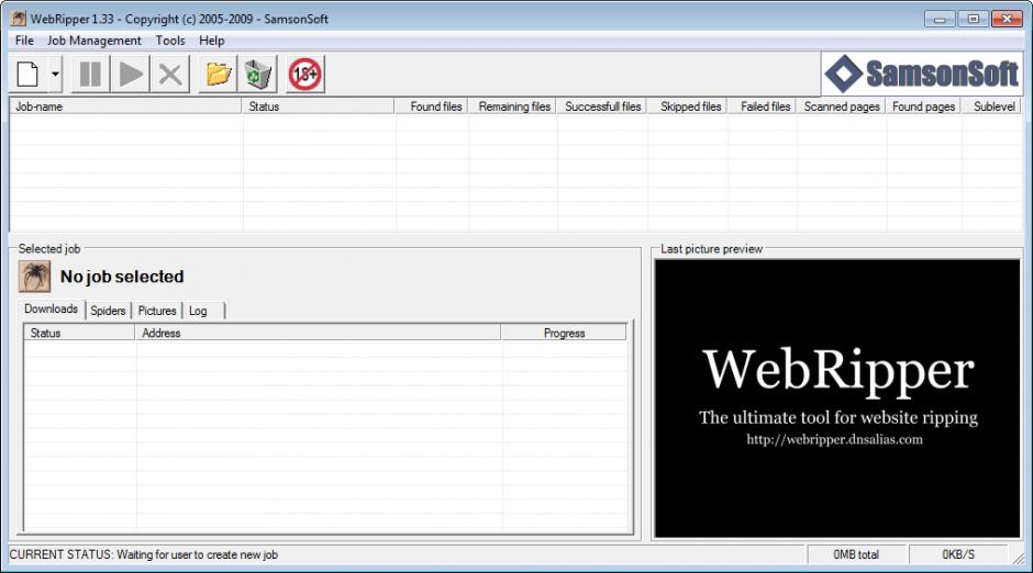 WebRipper main screen