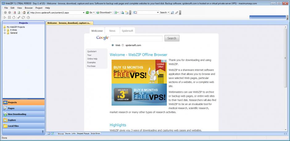 WebZIP main screen