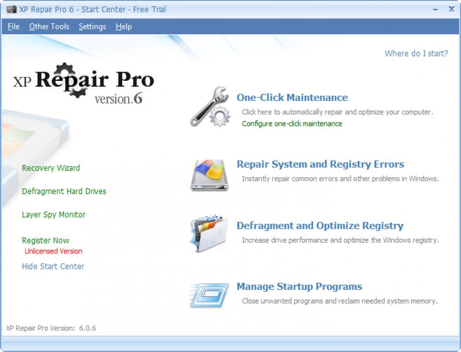 XP Repair Pro main screen